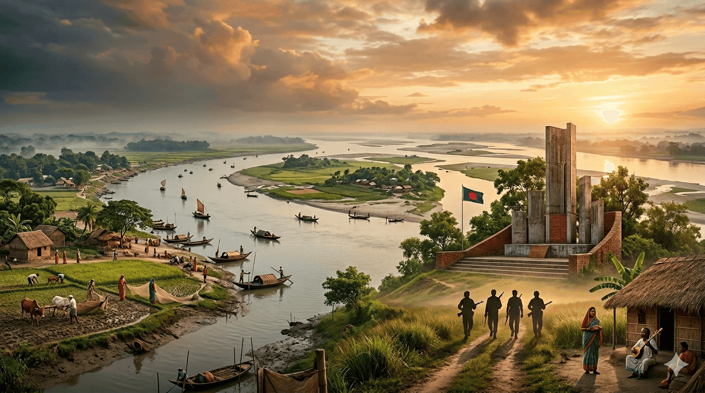 Rowmari landscape with Brahmaputra river